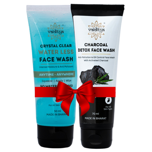 Vaiditya Combo: Crystal Clear Waterless Face Wash & Charcoal Detox Face Wash for Deep Cleansing and Fresh, Radiant Skin